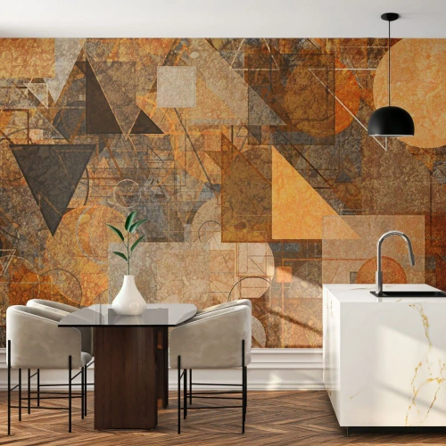 Papier Peint Autocollant Deluxe Sticker - Étude cubique de marron - Abstraction, Morceau, Art moderne - 250x175 cm