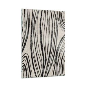 Impression sur verre - Image sur verre - Vagues de lignes noires sur fond clair - 50x70cm - Ligne de marécage - Décoration murale moderne pour le salon et la chambre ARTTOR