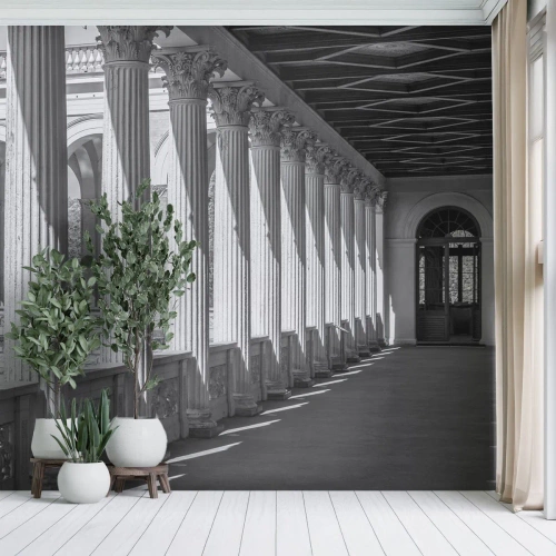 Papier Peint Photo Premium Canvas - Arcade ensoleillée - Colonnes, Architecture, Classique - 250x175 cm