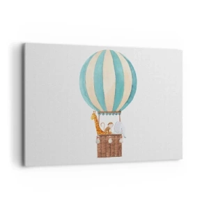 Impression sur toile - Image sur toile - Un ballon avec des animaux mignons aux couleurs pastel - 120x80cm - Voyage fantastique - Décoration murale moderne pour le salon et la chambre ARTTOR
