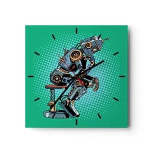 Horloge murale - Pendule murale - Robot penseur de style pop art sur fond vert - 30x30cm - Au-dessus de l'essence de l'être - Décoration murale moderne pour le salon et la chambre ARTTOR
