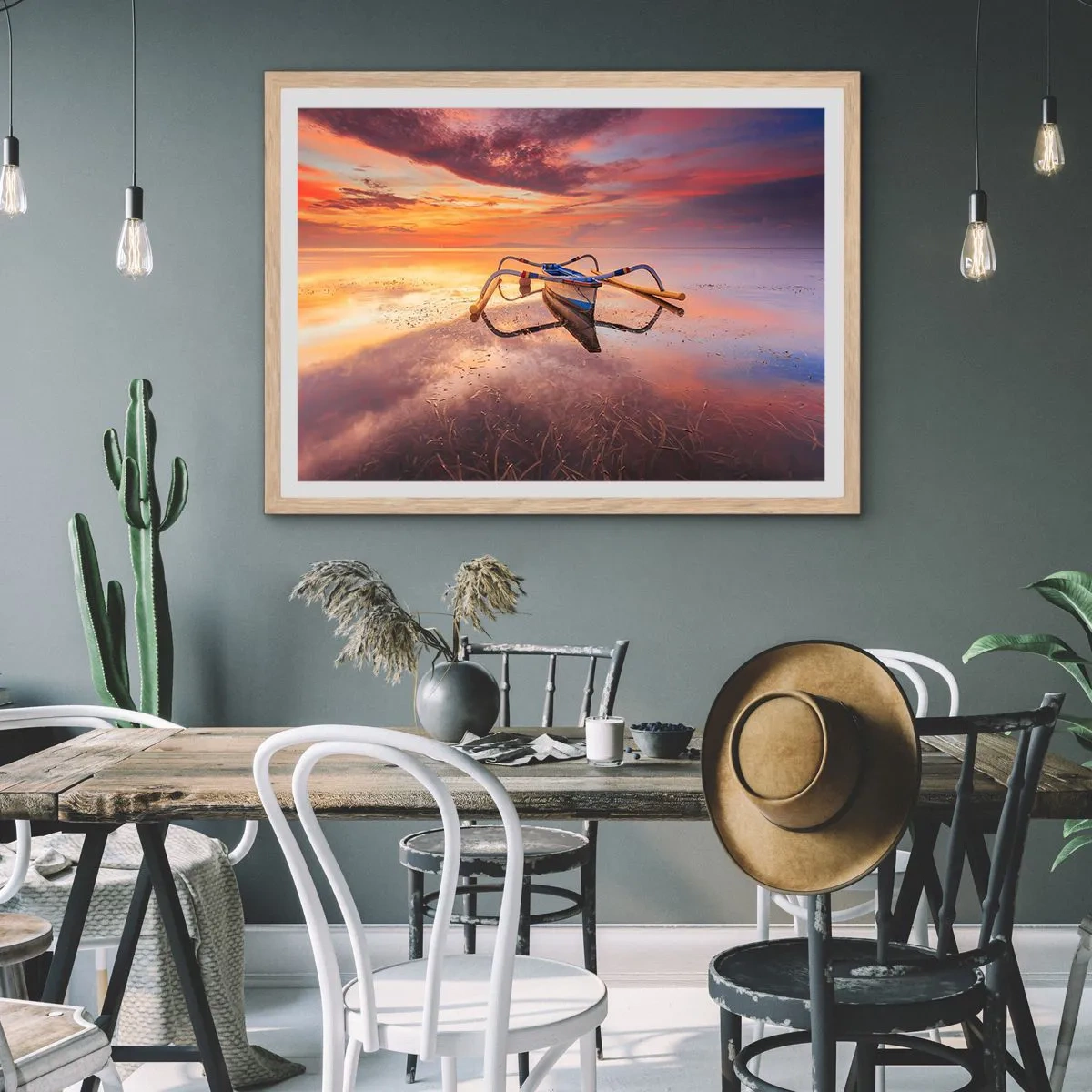 Affiche dans un chêne clair - Poster - Le calme d'une soirée tropicale - 100x70 cm