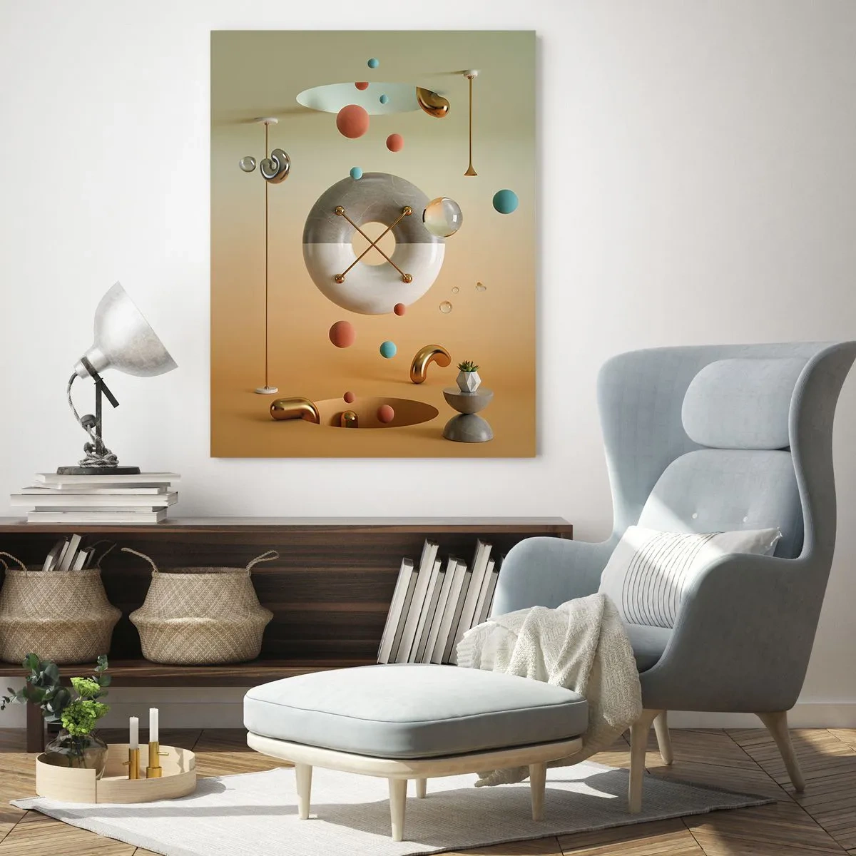 Impression sur verre - Image sur verre - Figures géométriques aux couleurs pastel dans un espace abstrait - 50x70cm - Tout peut arriver - Décoration murale moderne pour le salon et la chambre ARTTOR