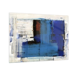 Impression sur verre - Image sur verre - Une composition abstraite avec une couleur bleue dominante. - 70x50cm - Secret de bleu - Décoration murale moderne pour le salon et la chambre ARTTOR