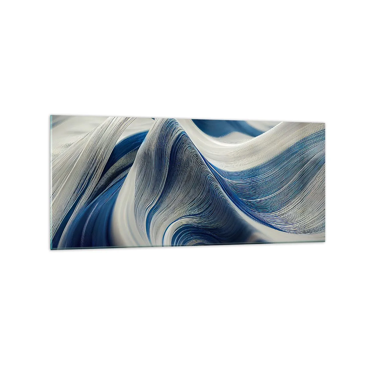 Impression sur verre - Image sur verre - Vagues abstraites dans des tons de bleu et de blanc - 120x50cm - La fluidité du bleu et du blanc - Décoration murale moderne pour le salon et la chambre ARTTOR