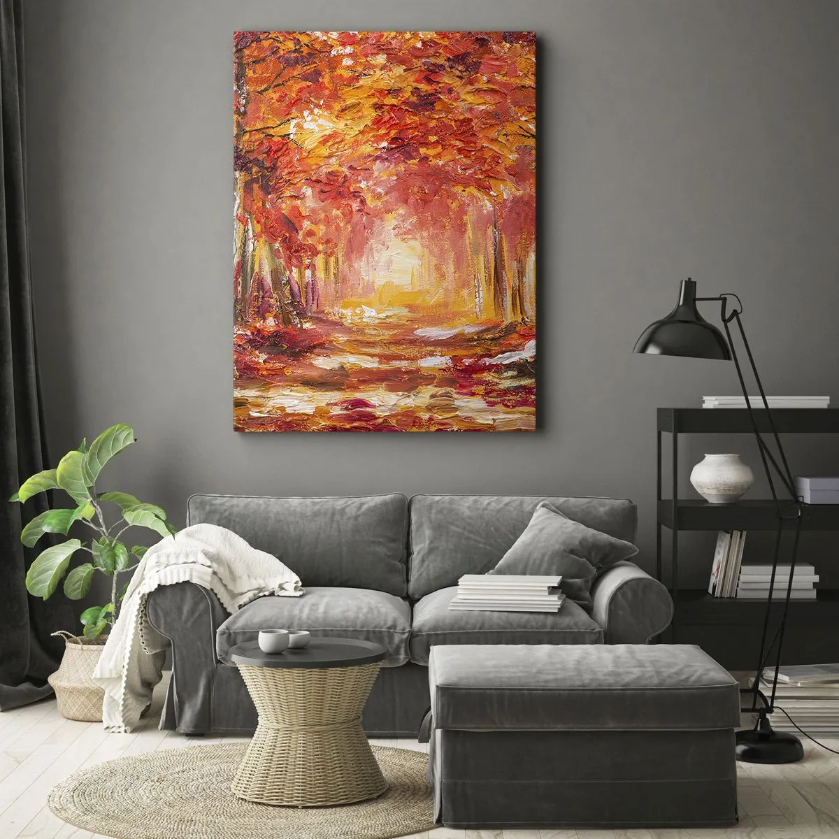 Impression sur toile - Image sur toile - Forêt d'automne aux tons cuivrés et dorés - 70x100cm - Forêt de cuivre - Décoration murale moderne pour le salon et la chambre ARTTOR