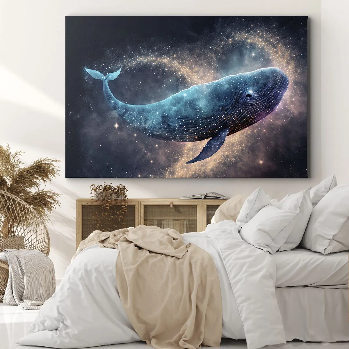 Impression sur toile - Image sur toile - Une baleine spatiale avec une galaxie en arrière-plan - 70x50cm - Un tel monde existe… - Décoration murale moderne pour le salon et la chambre ARTTOR