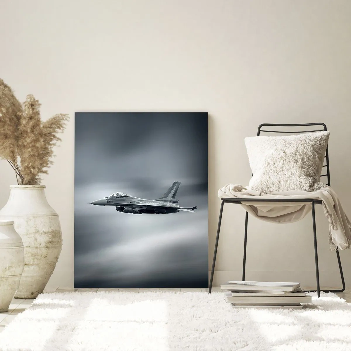 Impression sur verre - Image sur verre - Un avion de chasse en vol contre un ciel nuageux - 70x100cm - Acceptez-vous le défi? - Décoration murale moderne pour le salon et la chambre ARTTOR
