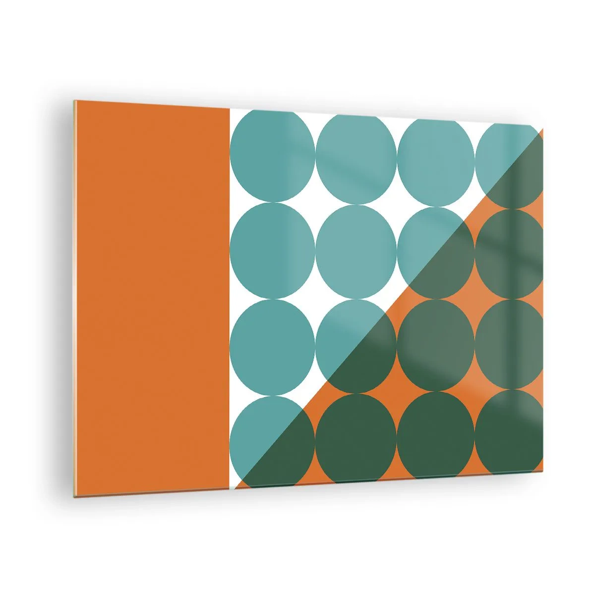 Impression sur verre - Image sur verre - Composition géométrique abstraite avec des cercles et un triangle - 70x50cm - En haut et en diagonale - Décoration murale moderne pour le salon et la chambre ARTTOR