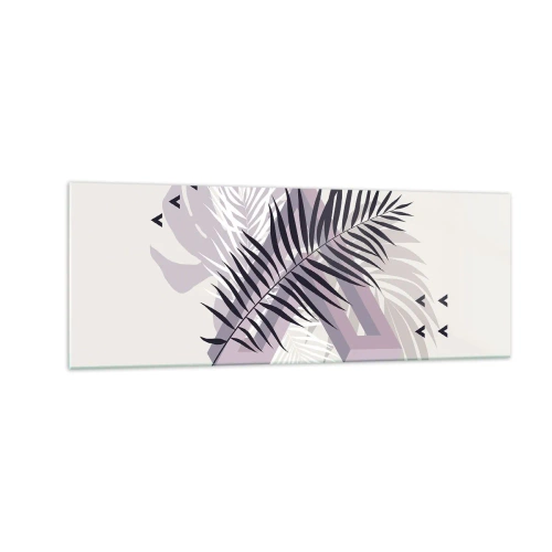 Impression sur verre - Image sur verre - Une composition minimaliste avec des feuilles et des formes géométriques - 140x50cm - L'ombre de l'obscurité - Décoration murale moderne pour le salon et la chambre ARTTOR