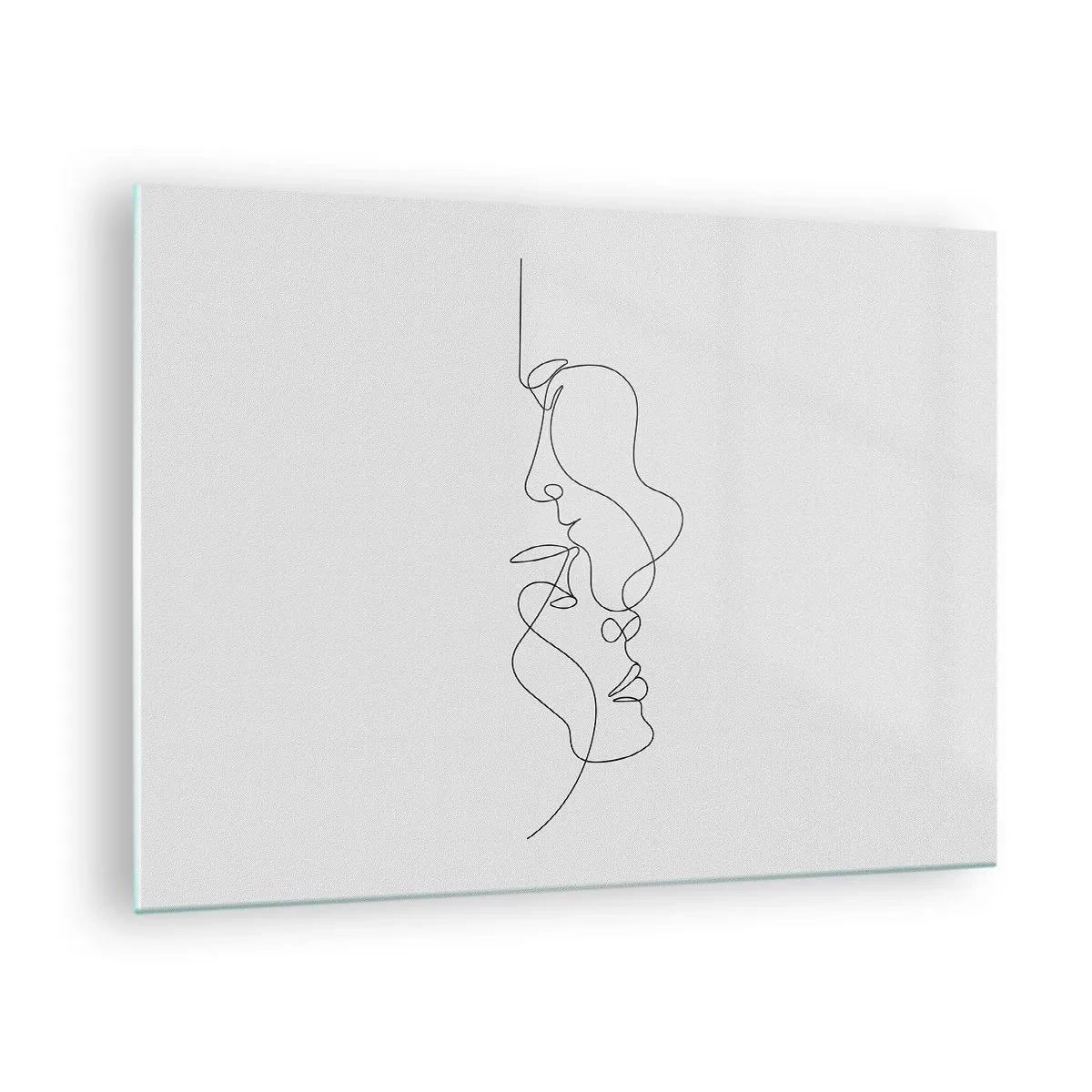 Impression sur verre - Image sur verre - Un dessin délicat de deux visages dans un seul contour - 70x50cm - Chaleur de désir renaissant - Décoration murale moderne pour le salon et la chambre ARTTOR