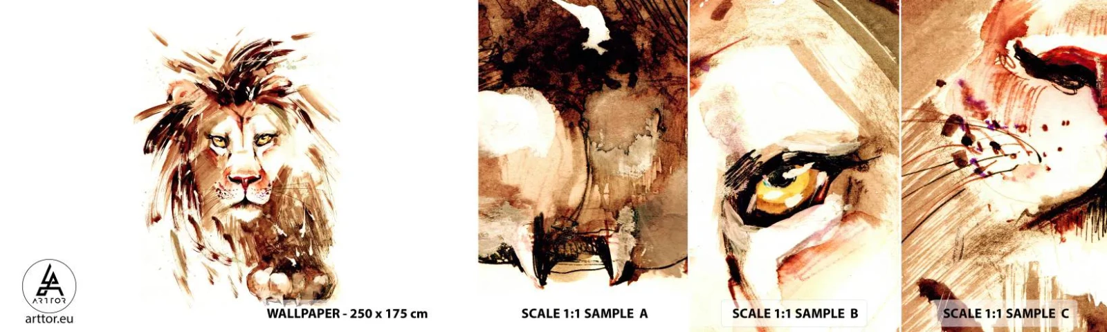 Échantillon de Papier Peint Autocollant Deluxe Sticker - Force et dignité - Animaux, Lion, Abstraction - 100x30 cm