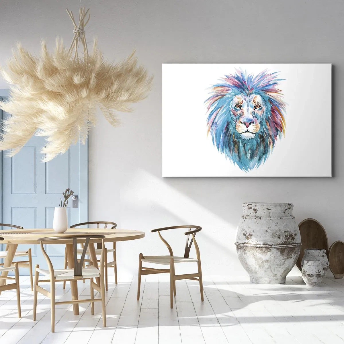 Impression sur toile - Image sur toile - Portrait à l'aquarelle d'un lion aux couleurs vives - 70x50cm - Aura électrique - Décoration murale moderne pour le salon et la chambre ARTTOR