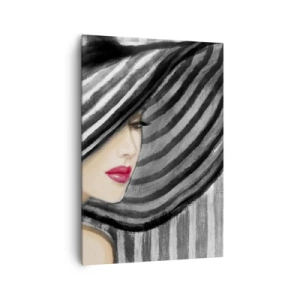 Impression sur toile - Image sur toile - Femme portant un chapeau noir et blanc avec une touche rouge - 70x100cm - Où te chercher ? - Décoration murale moderne pour le salon et la chambre ARTTOR