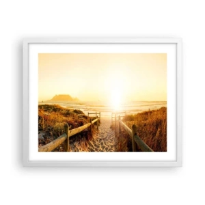 Affiche dans un cadre blanc - Poster - A travers la dune, vers le soleil - 50x40 cm