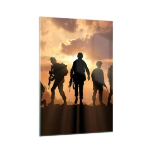Impression sur verre - Image sur verre - Soldats sur fond de soleil couchant dans un décor dynamique - 70x100cm - Brothers in arms - Décoration murale moderne pour le salon et la chambre ARTTOR