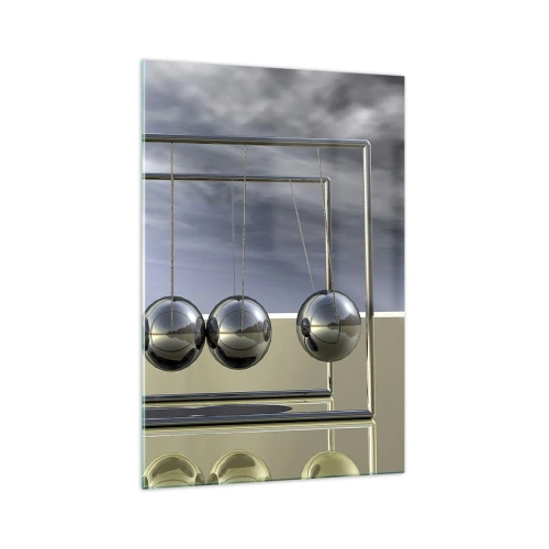 Impression sur verre - Image sur verre - Les sphères de Newton dans un décor minimaliste avec des reflets lumineux - 70x100cm - Énergie du monde - Décoration murale moderne pour le salon et la chambre ARTTOR