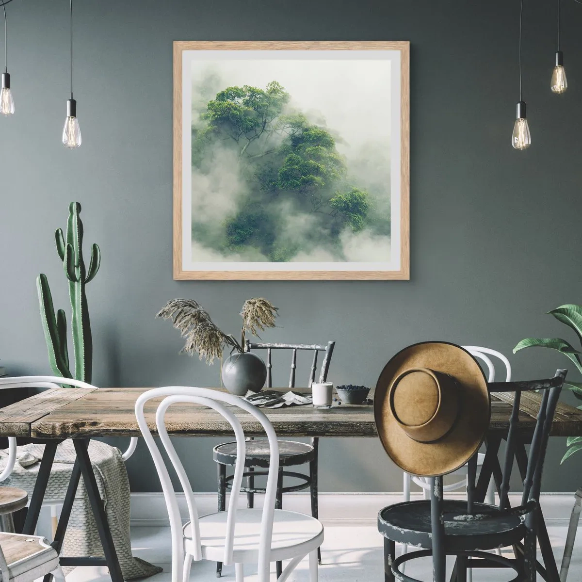 Affiche dans un chêne clair - Poster - Enveloppé de brouillard - 30x30 cm