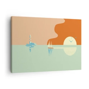 Impression sur toile - Image sur toile - Un paysage marin minimaliste avec un voilier et un coucher de soleil - 70x50cm - Paysage idéal de la mer - Décoration murale moderne pour le salon et la chambre ARTTOR