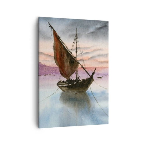 Impression sur toile - Image sur toile - Deux voiliers amarrés sur une eau calme au crépuscule - 50x70cm - Soirée au port - Décoration murale moderne pour le salon et la chambre ARTTOR