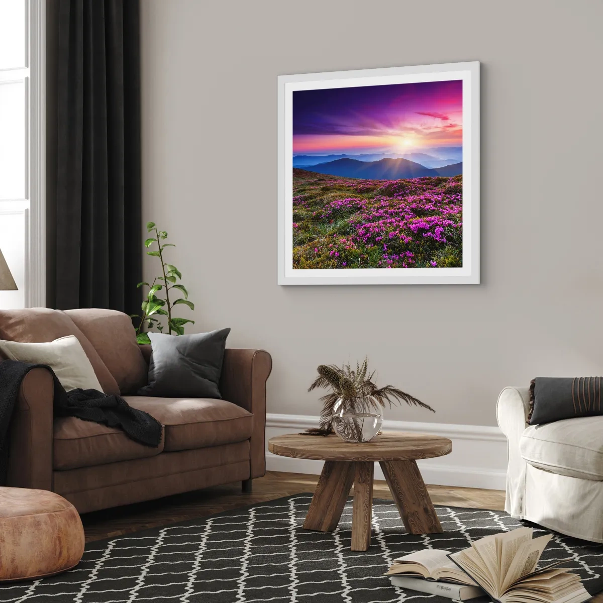 Affiche dans un cadre blanc - Poster - Les herbes sentaient les grappes fraîches de la récolte - 50x50 cm