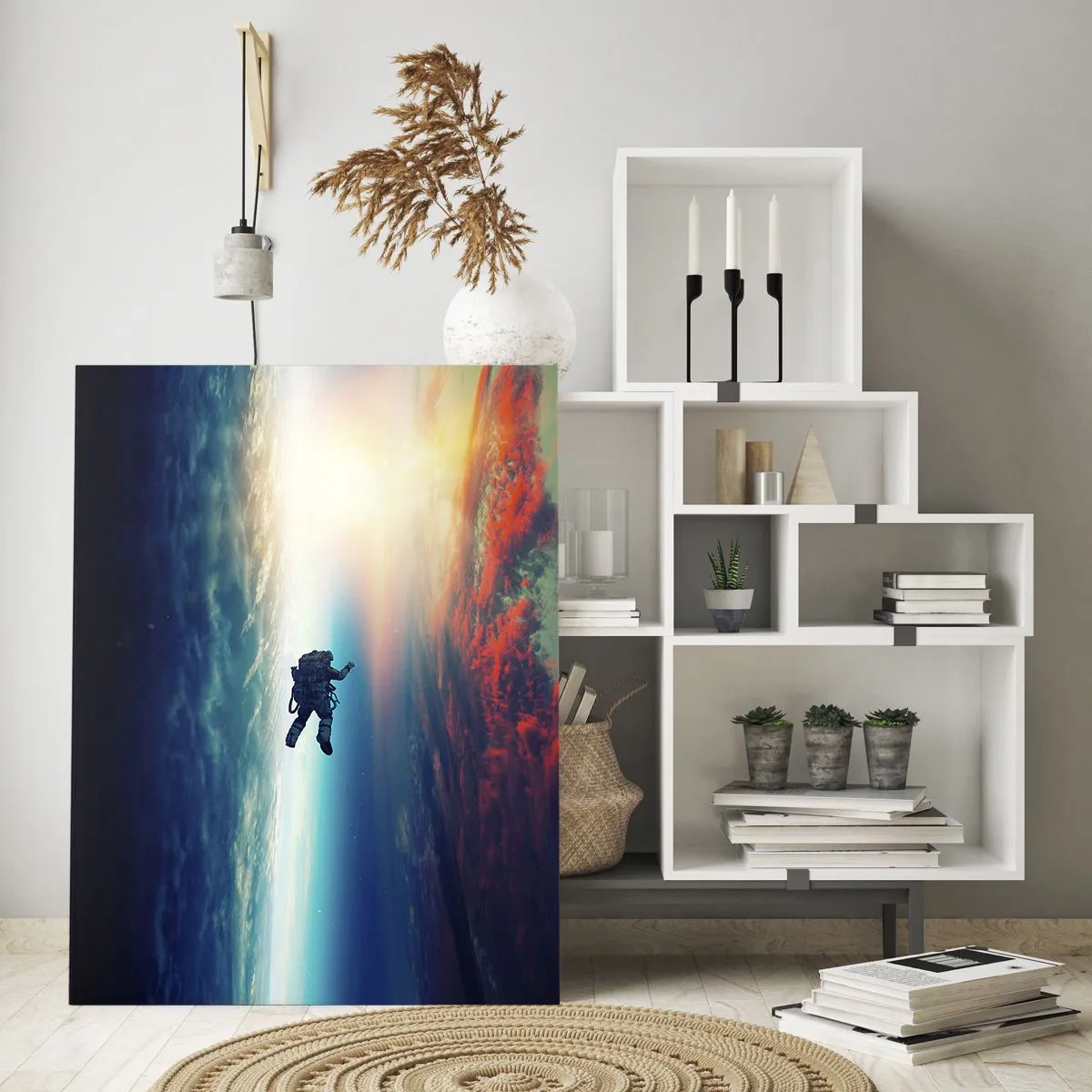 Impression sur verre - Image sur verre - Un astronaute dérivant dans l'espace vers la lumière - 50x70cm - Affronter l'univers - Décoration murale moderne pour le salon et la chambre ARTTOR