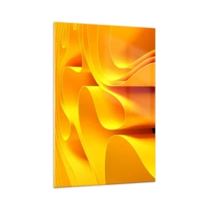 Impression sur verre - Image sur verre - Vagues abstraites jaunes ressemblant à des rayons de soleil - 70x100cm - Comme les vagues du soleil - Décoration murale moderne pour le salon et la chambre ARTTOR