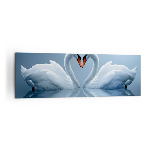 Impression sur toile - Image sur toile - Deux cygnes formant un cœur sur une surface d'eau calme - 160x50cm - Le temps de l'amour - Décoration murale moderne pour le salon et la chambre ARTTOR
