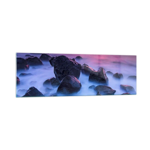 Impression sur verre - Image sur verre - Côte rocheuse au coucher du soleil - 160x50cm - Naissance dans la lumière et le brouillard - Décoration murale moderne pour le salon et la chambre ARTTOR