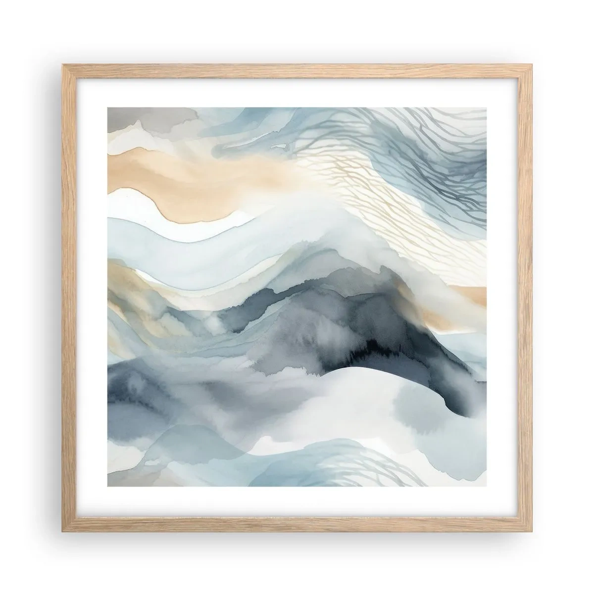 Affiche dans un chêne clair - Poster - Abstraction enneigée et brumeuse - 50x50 cm