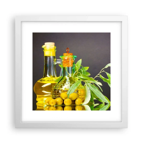 Affiche dans un cadre blanc - Poster - Nature morte aux olives et à l'huile d'olive - 30x30 cm