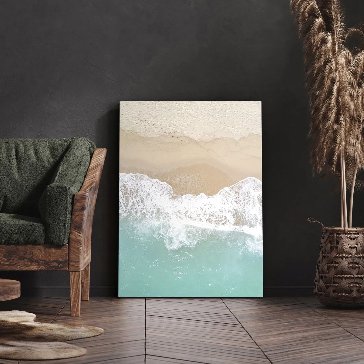 Impression sur toile - Image sur toile - Vue plongeante sur une plage aux eaux turquoise et aux vagues douces - 80x120cm - Caresse de l'océan - Décoration murale moderne pour le salon et la chambre ARTTOR