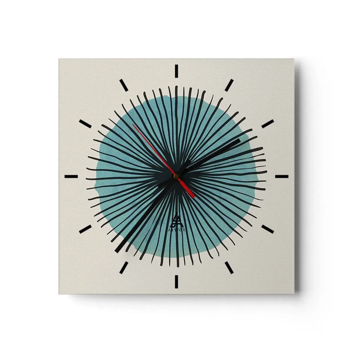 Horloge murale - Pendule murale - Forme circulaire abstraite avec des rayons bleus - 30x30cm - Rayonnant dans l'azur - Décoration murale moderne pour le salon et la chambre ARTTOR