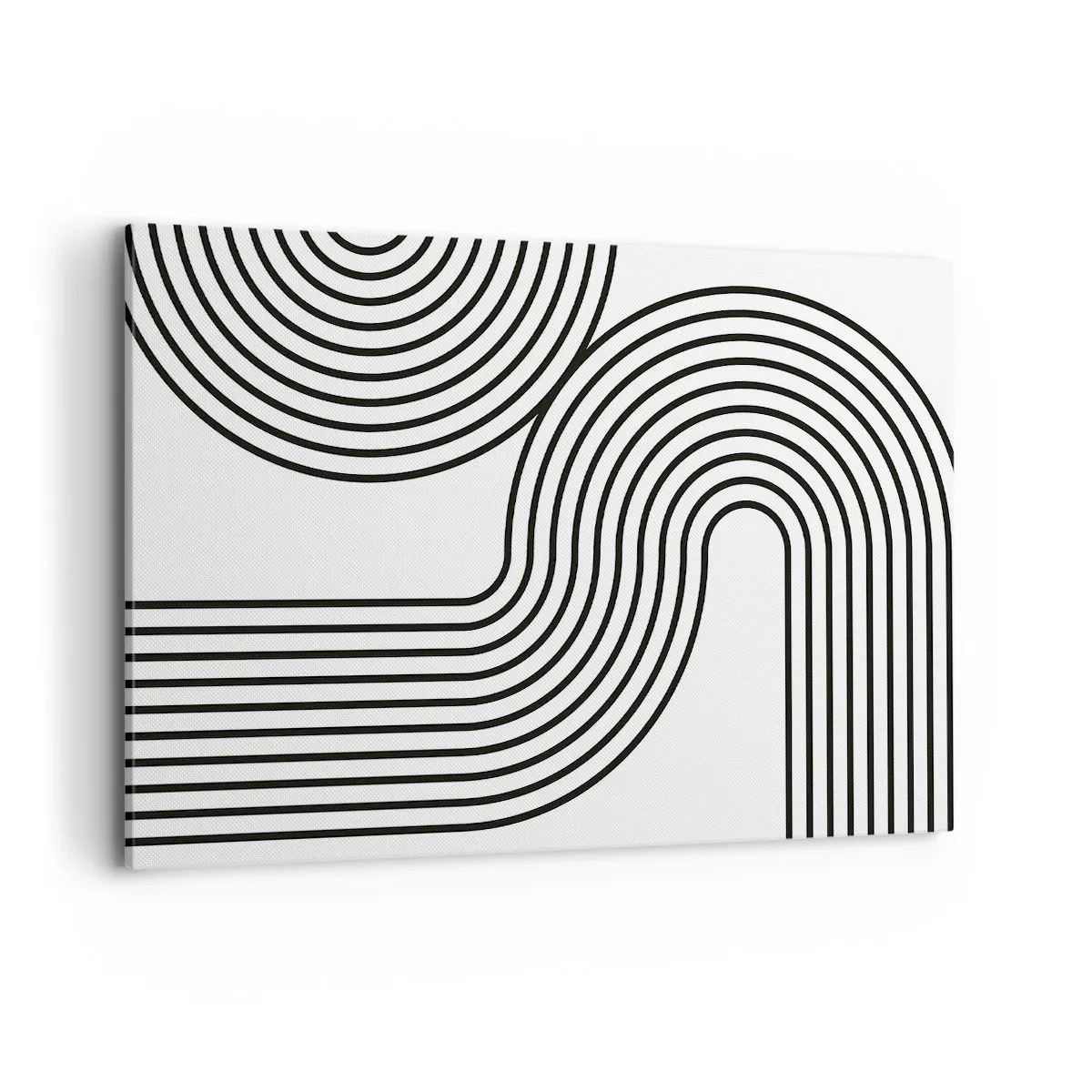 Impression sur toile - Image sur toile - Une peinture abstraite avec des lignes noires créant des motifs géométriques sur un fond blanc. - 120x80cm - En plein virage - Décoration murale moderne pour le salon et la chambre ARTTOR