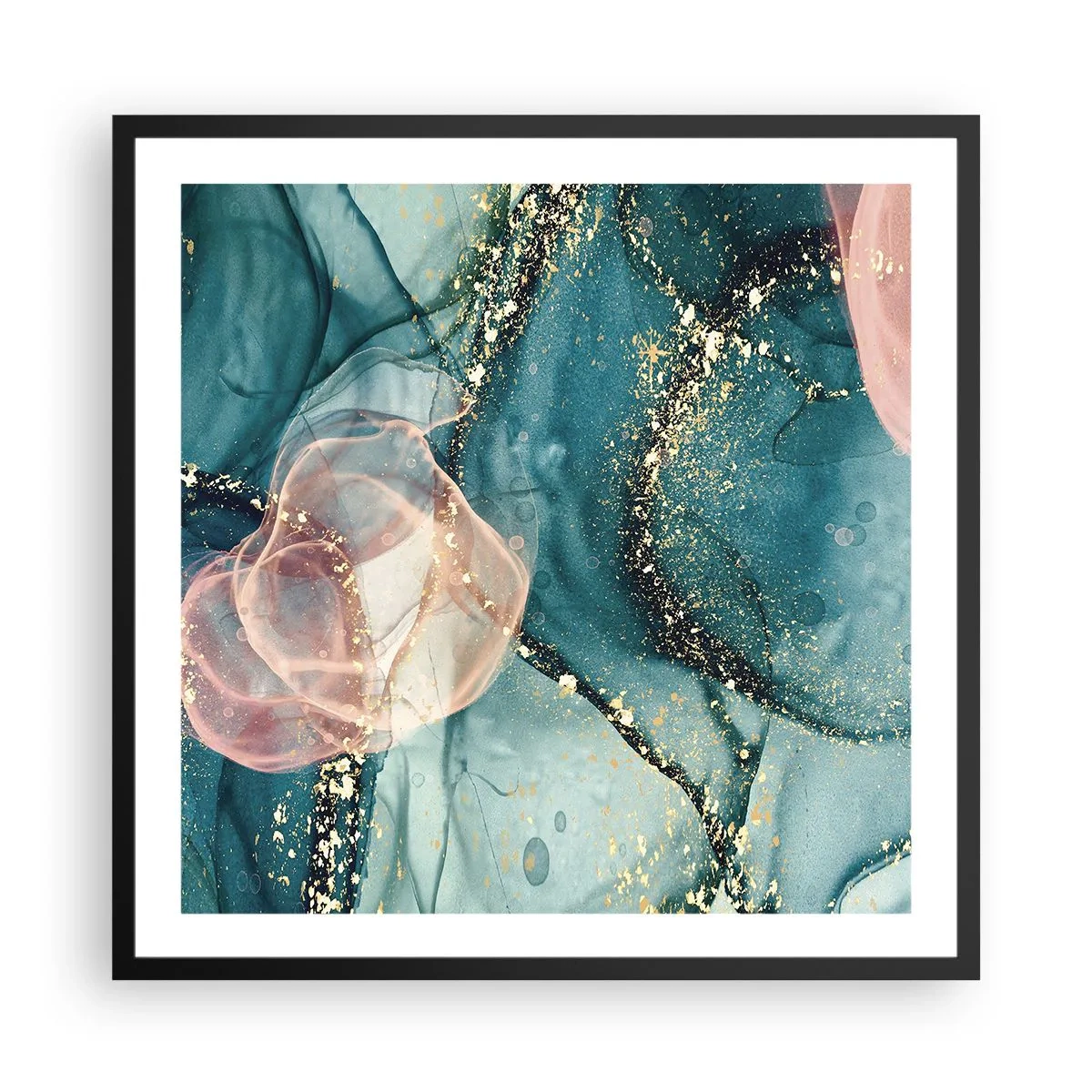Affiche dans un cadre noir - Poster - Soie bleu, tulle rose - 60x60 cm