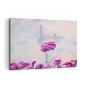 Impression sur toile - Image sur toile - Une danseuse en robe à pétales de fleurs sur fond pastel - 120x80cm - Délicat comme une fleur - Décoration murale moderne pour le salon et la chambre ARTTOR