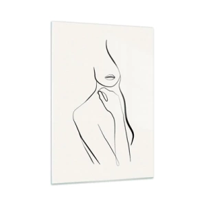 Impression sur verre - Image sur verre - Une ligne minimaliste montrant une silhouette féminine sur un fond clair - 50x70cm - Vague de mélancolie - Décoration murale moderne pour le salon et la chambre ARTTOR