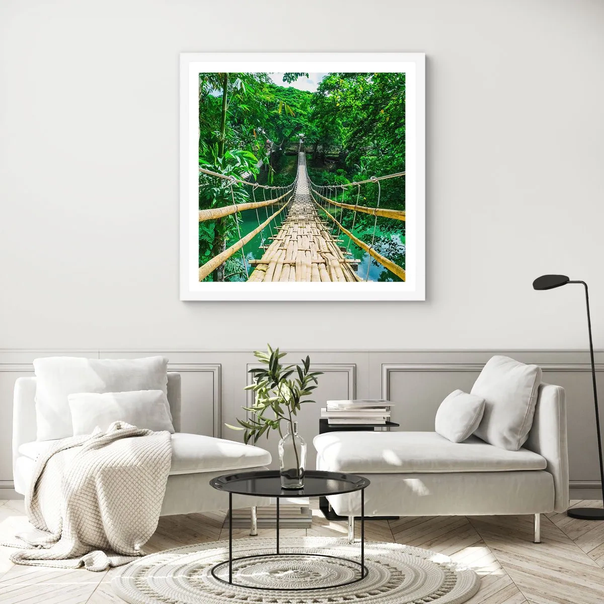 Affiche dans un cadre blanc - Poster - Pont de singe en pleine nature - 50x50 cm