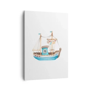 Impression sur toile - Image sur toile - Illustration d'un navire aux couleurs pastel sur fond blanc - 50x70cm - Ohé, l'aventure ! - Décoration murale moderne pour le salon et la chambre ARTTOR