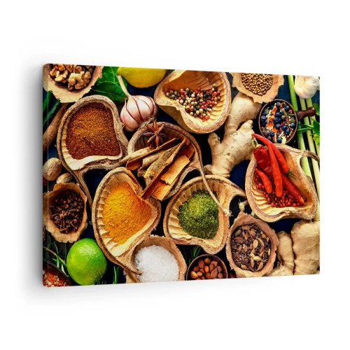 Impression sur toile - Image sur toile - Bols d'épices de différentes couleurs - 70x50cm - Prends ce que tu veux - Décoration murale moderne pour le salon et la chambre ARTTOR