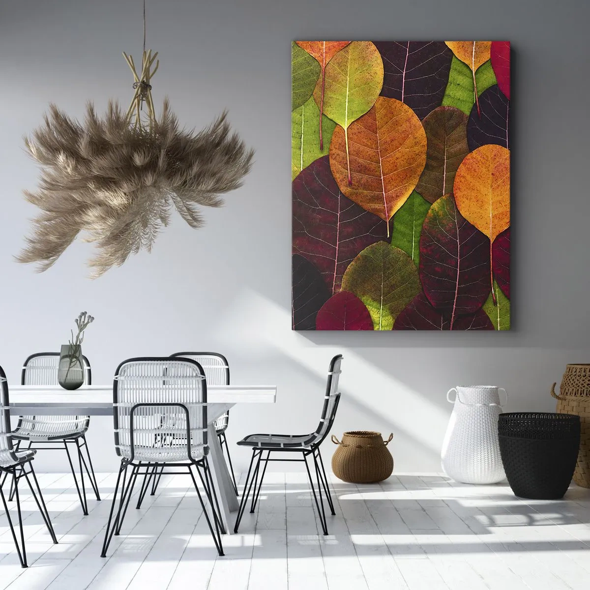 Impression sur toile - Image sur toile - Feuilles colorées disposées selon un motif d'automne - 50x70cm - Mozaique printannière - Décoration murale moderne pour le salon et la chambre ARTTOR
