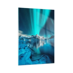 Impression sur verre - Image sur verre - Aurore boréale au-dessus des montagnes enneigées - 50x70cm - Nuit de lumières - Décoration murale moderne pour le salon et la chambre ARTTOR