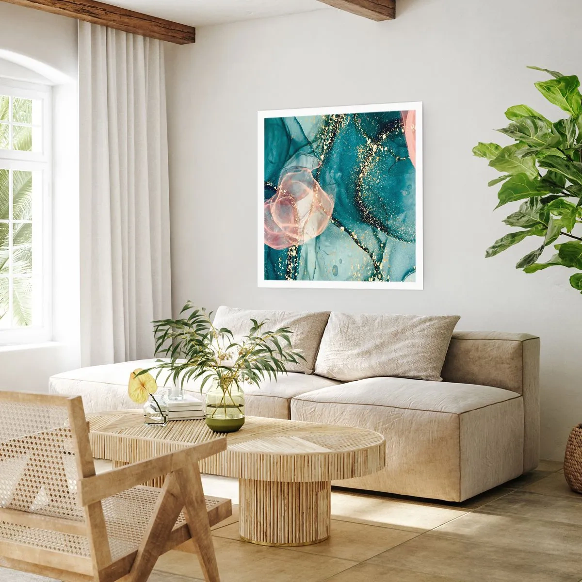 Affiche - Poster - Soie bleu, tulle rose - 30x30 cm
