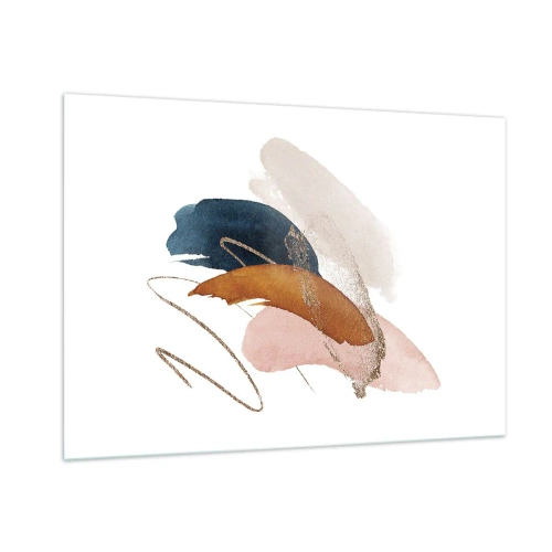 Impression sur verre - Image sur verre - Coups de pinceau abstraits aux couleurs douces - 100x70cm - Composition ailée - Décoration murale moderne pour le salon et la chambre ARTTOR