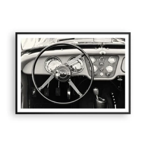 Affiche dans un cadre noir - Poster - Intérieur de voiture classique noir et blanc - 100x70cm - Rêve de collectionneur - Décoration murale moderne pour le salon et la chambre ARTTOR