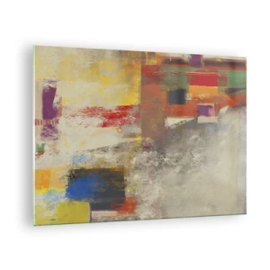 Impression sur verre - Image sur verre - Abstraction colorée avec des formes géométriques - 70x50cm - Géométrie des couleurs - Décoration murale moderne pour le salon et la chambre ARTTOR