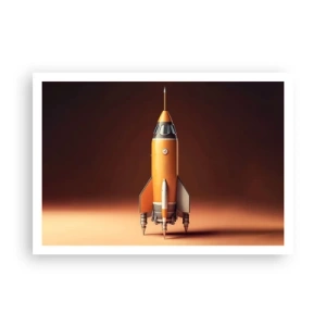 Affiche - Poster - Une fusée de style rétro sur un fond de tons marron - 100x70cm - Ça commence par un rêve - Décoration murale moderne pour le salon et la chambre ARTTOR