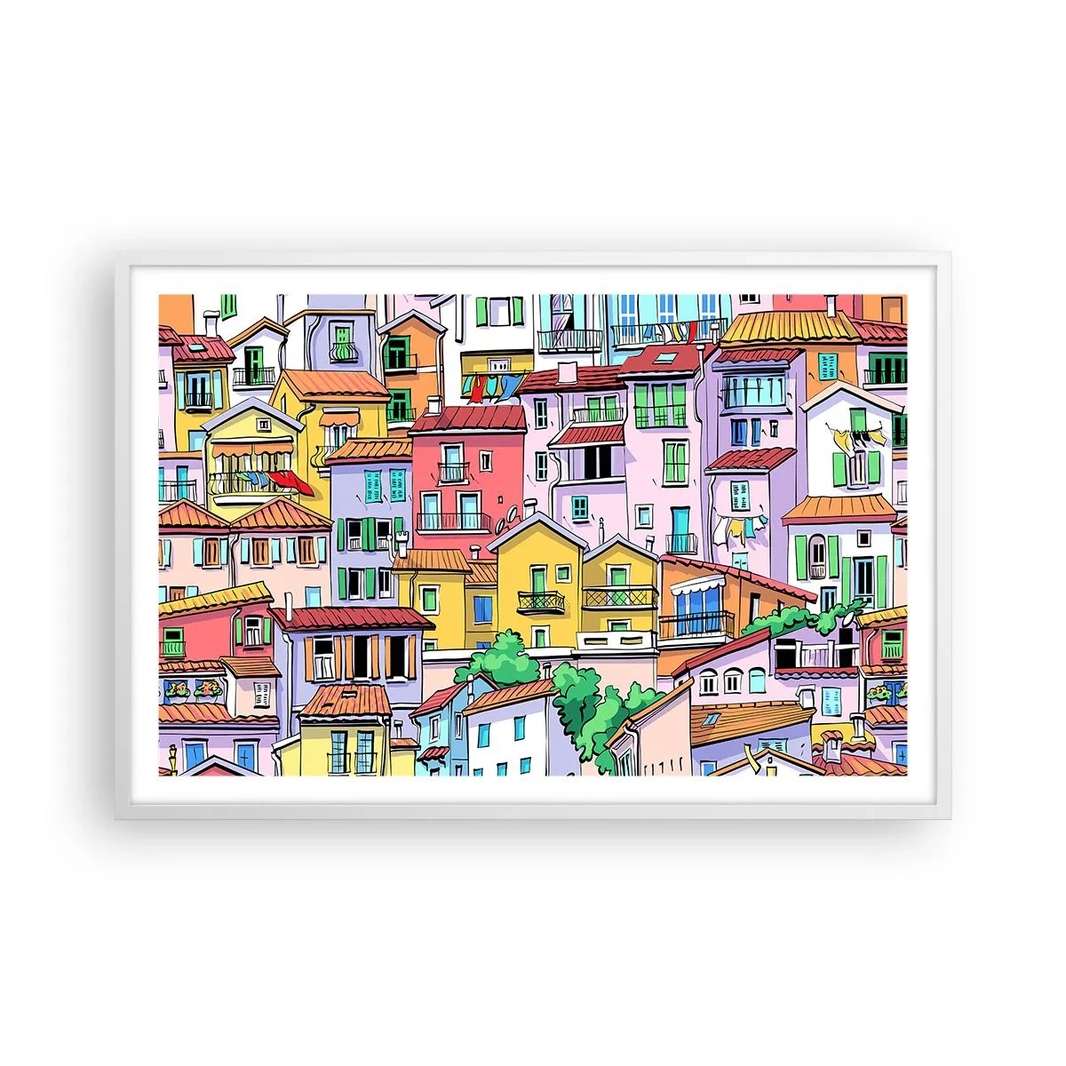 Affiche dans un cadre blanc - Poster - Ville joyeuse - 91x61 cm