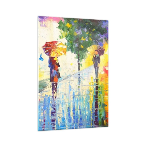 Impression sur verre - Image sur verre - Une promenade avec un parapluie dans un paysage pluvieux coloré - 70x100cm - Et tout est clair - Décoration murale moderne pour le salon et la chambre ARTTOR
