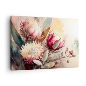 Impression sur toile - Image sur toile - Fleurs de Protea aux tons pastel délicats - 70x50cm - De profil et de face - Décoration murale moderne pour le salon et la chambre ARTTOR